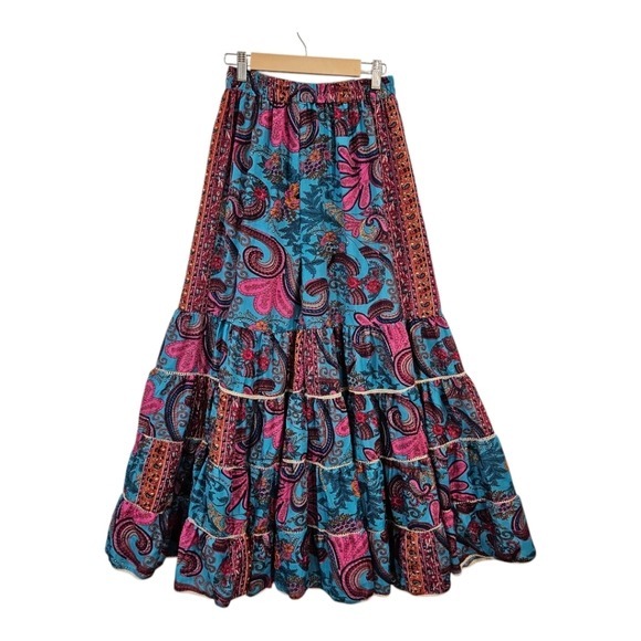 Womens Indian Silk Maxi Boho Harem Pants Tiered Wide Leg Crochet Ruffled - Picture 1 of 13